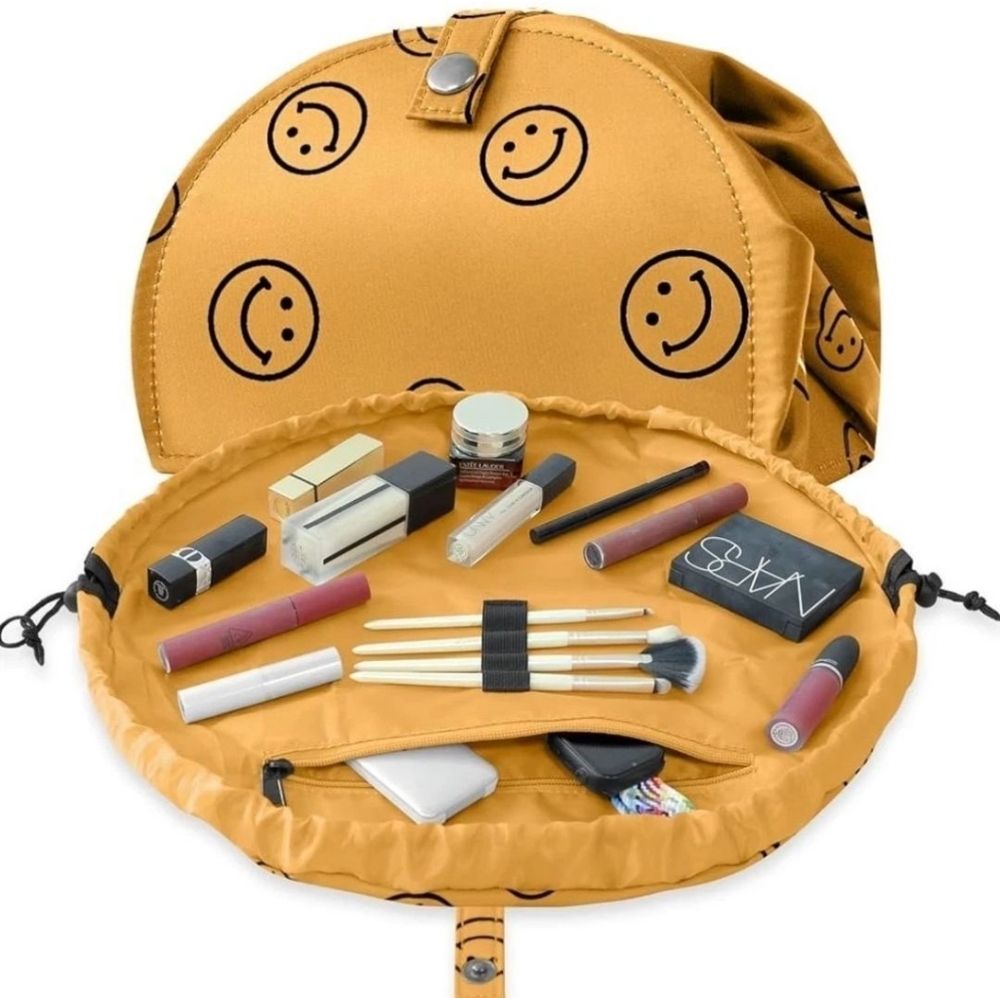 Drawstring Makeup Bag Open Lay Flat,Large Capacity Cosmetic Bag For Women Purse